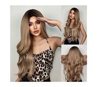 Pelucas para Mujer Cosplay diario parte media pelo resistente al calor Ombre marrón Rubio resaltar pelucas sintéticas peluca ondulada larga Natural for mujeres Peluca para uso diario en fiestas(Color:
