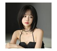 Pelucas para Mujer Dark Brown Short Wig with Middle Part & Bangs: Chic Style for Every Day - Women's Fashionable Wig Solution peluca rizada(Black)