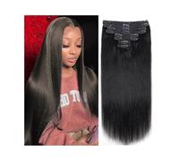 Pelucas para Mujer Extensiones de cabello con clip, 8 piezas de cabello humano real, extensiones de cabello liso con clip for mujeres, cabello Remy brasileño de color negro natural con 18 clips Peluca