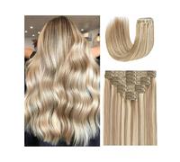 Pelucas para Mujer Extensiones de cabello con clip Cabello humano real 16 "-26" P8/613 Extensiones de cabello rubio liso con resaltado de color 8 piezas Extensiones de cabello Remy con clip de doble t