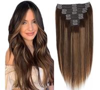 Pelucas para Mujer Extensiones de cabello con clip Cabello humano Remy 16-26 pulgadas # P4/27 Marrón medio Rubio oscuro mezclado Clip en extensiones de cabello Remy recto de seda 120 g 8 piezas Peluca