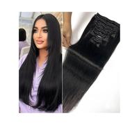 Pelucas para Mujer Extensiones de cabello con Clip de 10-26 pulgadas, 120g, 8 Uds., cabello liso, extensiones con Clip de doble trama, pieza de cabello Remy brasileño negro Natural Pelucas de mujer(Na