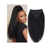 Pelucas para Mujer Extensiones de cabello con clip, extensiones de cabello humano afro rizado liso con clip for mujeres, 10 unidades, 120 g, extensiones de cabello Remy brasileño de cabeza completa Pe