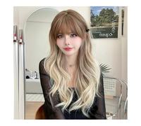 Pelucas para Mujer Fashion woman Body Wavy Light Brown Gradient Wig For Women High Density Synthetic Fashion Layered Wigs With Bangs peluca rizada(White)