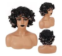 Pelucas para Mujer HOUYAN pelo corto y rizado sintético negro mujer negro marrón peluca africana con flequillo accesorios for el cabello femenino natural Peluca para uso diario en fiestas(002)