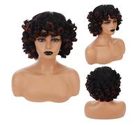 Pelucas para Mujer HOUYAN pelo corto y rizado sintético negro mujer negro marrón peluca africana con flequillo accesorios for el cabello femenino natural Peluca para uso diario en fiestas(003)