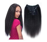 Pelucas para Mujer Kinky Straight Clip en extensiones de cabello Cabello humano Clip en extensiones for mujeres negras # 1B Cabello natural Black Kinky Yaki Straight Clip en cabello humano virgen bras