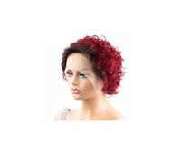 Pelucas para mujer Peluca de cabello humano con frente encaje 13x1, bob corto, prearrancada, estilo Remy indio Pelucas frontales de encaje(Black and Burgundy)