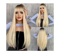 Pelucas para Mujer Peluca de mujer de pelo largo liso rubio claro con flequillo peluca sintética uso diario fibra resistente al calor pelo falso femenino Natural para fiesta cosplay peluca