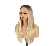 Pelucas para mujer Peluca delantera de encaje 24 pulgadas, 13x6, pelo sintético, negro degradado a rubio platino, peluca recta sin pegamento Fiesta diaria