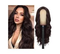 Pelucas para mujer Peluca femenina de fibra sintética de moda en cabello largo rizado negro con grandes ondas y mecanismo de cabello largo Pelucas frontales de encaje(Dark brown-103F)