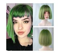 Pelucas para Mujer Peluca recta de pelo corto, peluca recta verde Bob con flequillo for mujer Fiesta de cosplay de Halloween Pelucas de pelo sintético resistente al calor natural Peluca para uso diari