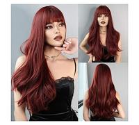Pelucas para Mujer Peluca rizada negra sintética de nueva tendencia for fiesta diaria fibra resistente al calor ondulado resaltado vino rojo peluca con flequillo for mujer Peluca para uso diario en fi