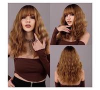 Pelucas para Mujer Peluca rizada negra sintética de nueva tendencia for fiesta diaria fibra resistente al calor ondulado resaltado vino rojo peluca con flequillo for mujer Peluca para uso diario en fi
