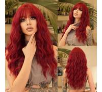 Pelucas para Mujer Peluca roja marrón peluca de pelo largo y rizado for mujer pelucas sintéticas naturales diarias con peluca con flequillo peluca rizada(Burgundy)