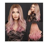 Pelucas para Mujer Peluca rubia degradada larga ondulada for mujer, pelucas rosas sintéticas de parte media Natural for Cosplay diario, peluca Lolita resistente al calor para fiesta cosplay peluca