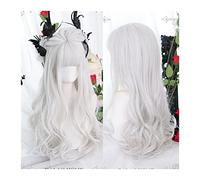 Pelucas para Mujer Peluca sintética larga con flequillo, peluca ondulada blanca plateada, pelucas de Cosplay onduladas largas naturales for mujer, peluca de fiesta de Halloween y Navidad para fiesta c