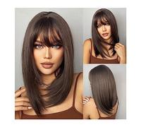 Pelucas para Mujer Peluca sintética marrón oscuro BoBo con flequillo, peluca recta hasta los hombros for mujer, peluca de pelo diario for Cosplay, fibra resistente al calor para fiesta cosplay peluca