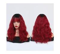 Pelucas para Mujer Pelucas de color rojo oscuro for mujer, peluca ondulada de color burdeos con flequillo, peluca roja Ombre sintética colorida for fiesta diaria para fiesta cosplay peluca(Ombre Red)