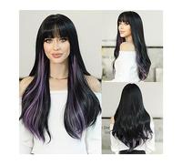 Pelucas para Mujer Pelucas de pelo rosa con realce sintético for fiesta de Cosplay diario, peluca de Lolita resistente al calor, parte media ondulada larga, color rojo vino for mujer Peluca para uso d