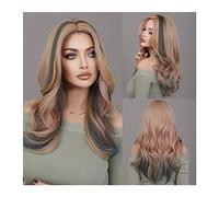 Pelucas para Mujer Pelucas de pelo rosa con realce sintético for fiesta de Cosplay diario, peluca de Lolita resistente al calor, parte media ondulada larga, color rojo vino for mujer Peluca para uso d