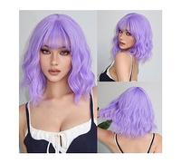 Pelucas para Mujer Pelucas sintéticas cortas, pelucas onduladas rizadas de color púrpura y azul con flequillo for mujer, pelucas de Bob coloridas for fiesta de disfraces de Halloween, resistentes al c