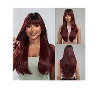 Pelucas para mujer Pelucas sintéticas largas de color rojo vino, pelos ondulados naturales con flequillo, peluca raíz profunda marrón rojizo, pelo fiesta resistente al calor for mujer Fiesta diaria