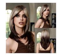 Pelucas para Mujer Sensacional degradado gris dorado: elegante flequillo de ocho caracteres for mujer: revele su gracia con llamativas pelucas rectas de fibra química hasta los hombros peluca rizada