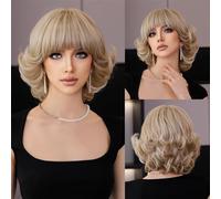 Pelucas para Mujer Short Silvery Blonde Retro Bob Wig with Bangs for Women Daily Party Synthetic Straight Light Blonde Wigs peluca rizada