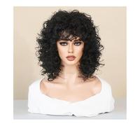 Pelucas Para Mujeres Moda pelo corto y rizado pequeño pelo rizado flequillo peluca negra cubierta de pelo mecanismo de red rosa peluca de fibra química Pelucas