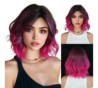 Pelucas para mujeres Pelo corto y rizado degradado, peluca dividida, de rendimiento fiesta diaria for damas para mujeres(Pink)