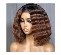 pelucas para mujeres Pelo de bebé resistente al calor prearrancado Bob corto natural 180 densidad 16 pulgadas Ombre marrón sin pegamento onda profunda peluca con malla frontal for mujer Pelucas de cab