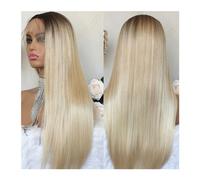 Pelucas para Mujeres Peluca con malla Frontal recta de platino rubio resaltado de color rubio prearrancada pelo sintético for mujeres peluca Frontal de encaje sin pegamento Natural Peluca(1BT24BT613)