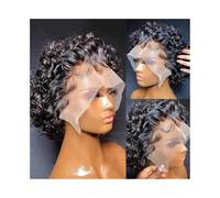 pelucas para mujeres Peluca de cabello humano con frente de encaje 13x1, bob corto, prearrancada, estilo Remy indio Pelucas de cabello de aspecto natural(Negro)