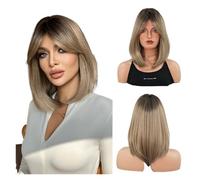 pelucas para mujeres Peluca de clavícula con cubierta completa for la cabeza, peinado corto y degradado natural for mujer Pelucas de cabello de aspecto natural(Gold)