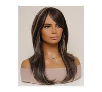 Pelucas para Mujeres Peluca sintética negra mezclada y marrón, peluca con flequillo for mujer, peluca de sección media larga y recta, cabello liso con raya central, uso diario for graduación Natural P