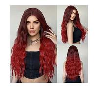 Pelucas para mujeres Pelucas sintéticas onduladas de agua largas de color rojo vino degradado, peluca de Cosplay de Borgoña for mujer, pelo de fibra natural resistente al calor de parte media