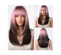 Pelucas Pelo Natural for mujer, Cosplay diario, resistente al calor, marrón oscuro, negro, pelucas sintéticas con flequillo, capas medias rectas Peluca de mujer(Wig LC2107-1)