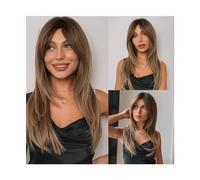 Pelucas Pelo Natural for mujer, Cosplay diario, resistente al calor, marrón oscuro, negro, pelucas sintéticas con flequillo, capas medias rectas Cabello Natural(Color:Wig LC259-5)