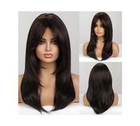 Pelucas Pelo Natural for mujer, Cosplay diario, resistente al calor, marrón oscuro, negro, pelucas sintéticas con flequillo, capas medias rectas Peluca de mujer(Wig LC259-8)