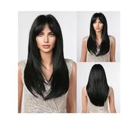 Pelucas Pelo Natural for mujer, Cosplay diario, resistente al calor, marrón oscuro, negro, pelucas sintéticas con flequillo, capas medias rectas Peluca de mujer(Wig LC2068-8)