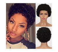 Pelucas Peluca afro rizada corta for mujeres negras Pelucas cortas rizadas de corte pixie Pelucas de cabello sintético resistente al calor transpirable suave de aspecto natural Peluca de mujer (Color
