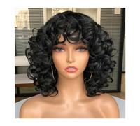 Pelucas Peluca Afro rizada de pelo corto rojo Natural de alta temperatura con flequillo for mujeres negras Cosplay pelucas rubias marrones mezcladas sin pegamento esponjosas Cabello Natural(Color:1B)