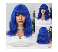 Pelucas Peluca azul for fiesta de Cosplay, pelucas azules for mujer, peluca azul Bob ondulada corta con flequillo, pelucas de pelo sintético for fibra resistente al calor diaria Peluca de mujer(WL1006
