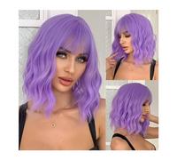 Pelucas Peluca azul for fiesta de Cosplay, pelucas azules for mujer, peluca azul Bob ondulada corta con flequillo, pelucas de pelo sintético for fibra resistente al calor diaria Peluca de mujer(WL1158