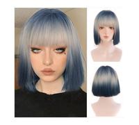 Pelucas Peluca Bob corta con flequillo Peluca Bob recta rubia mixta azul con flequillo Peluca sintética resistente al calor Fiesta de Halloween Cosplay Uso diario Pelucas para Mujer