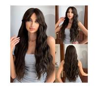 Pelucas Peluca completa suave for uso en fiestas, pelucas onduladas naturales negras con flequillo, peluca larga sintética negra for uso diario, peluca de mujer resistente al calor Peluca de mujer(WL1