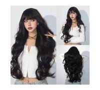 Pelucas Peluca completa suave for uso en fiestas, pelucas onduladas naturales negras con flequillo, peluca larga sintética negra for uso diario, peluca de mujer resistente al calor Peluca de mujer(LC3