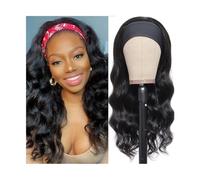 Pelucas Peluca con diadema, peluca de cabello humano ondulado, sin pegamento, sin encaje frontal, for mujer negra, Color natural, Remy, pelucas completas for usar y llevar, 180% de densidad Peluca(16i
