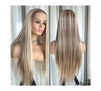 Pelucas Peluca con malla frontal 13x4, pelucas con encaje sintético rubio marrón resaltado for mujeres, pelucas frontales de encaje recto de 24 pulgadas prearrancadas Pelucas de reemplazo de cabello